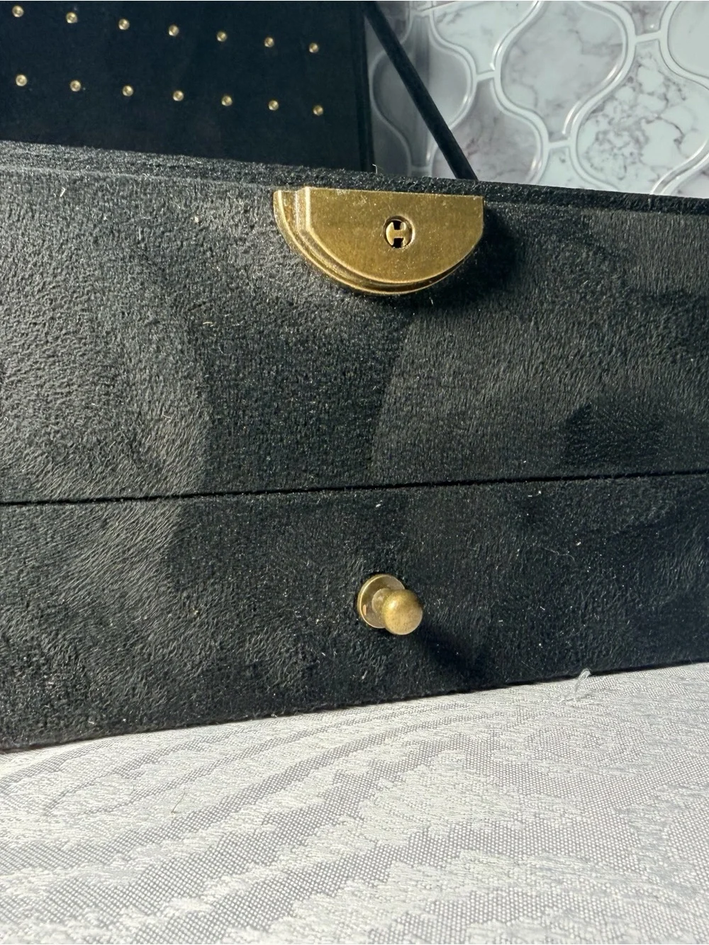 Black Men's Jewelry Storage Case with Ring Slots and Earring Panel